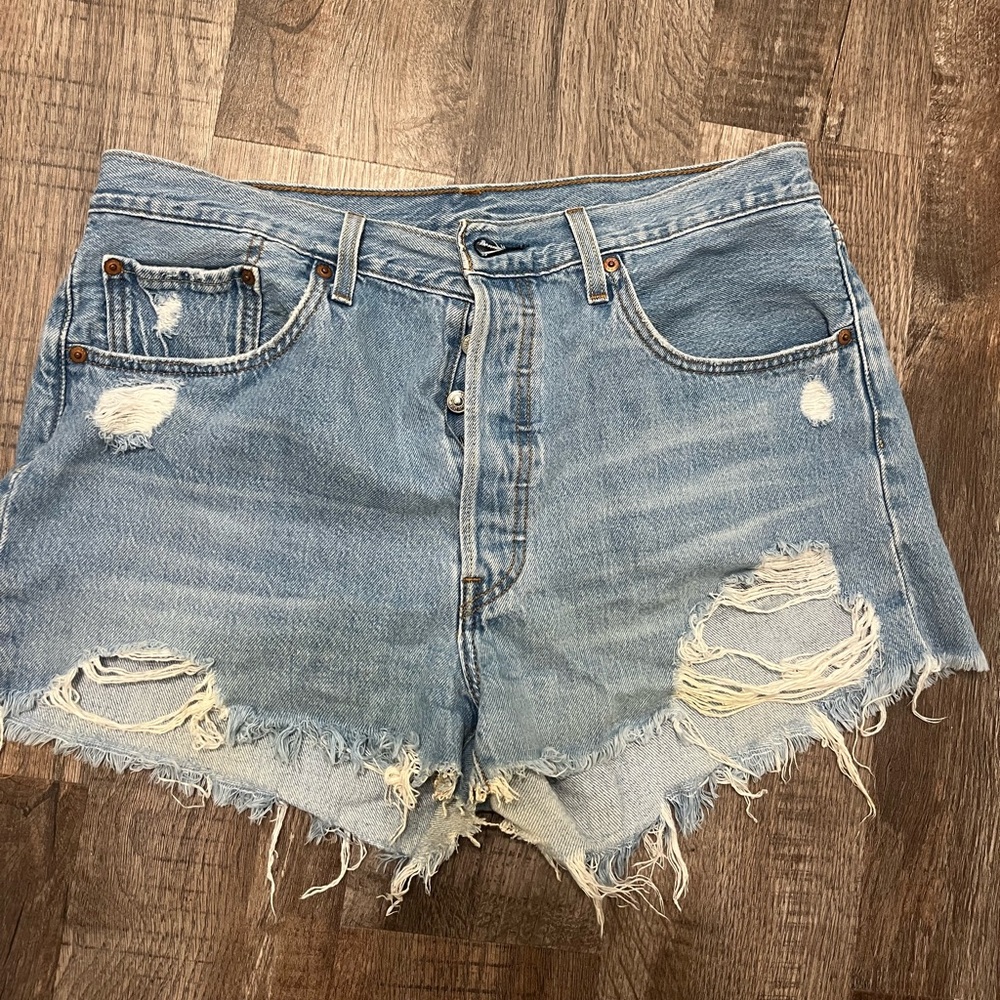 Levi's Blue Distressed Denim Shorts